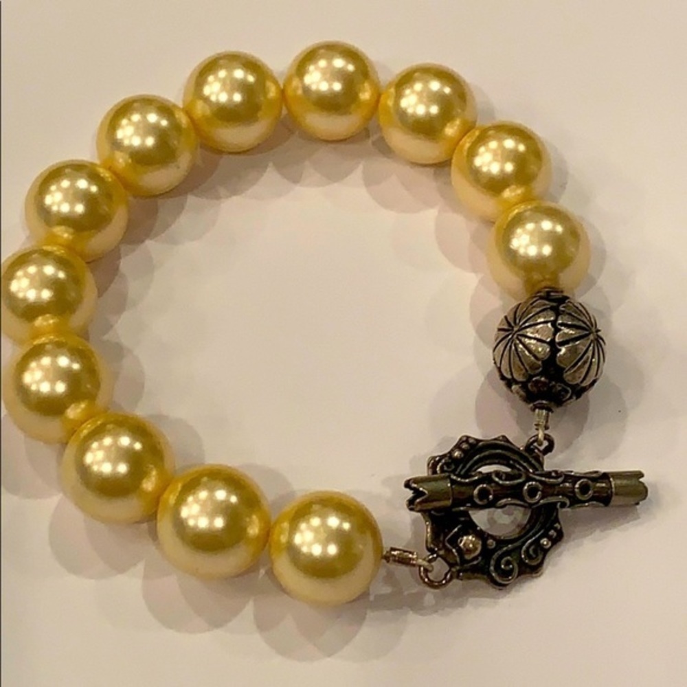 💐 glass Pearl silver toggle statement